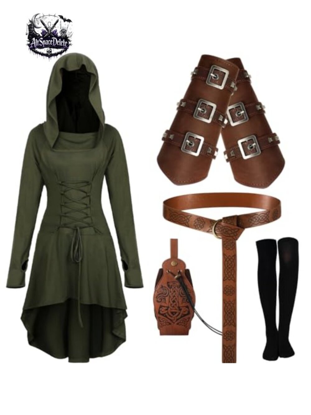 Renaissance Hooded Cloak Costume Set Polyester Spandex Halloween Medieval